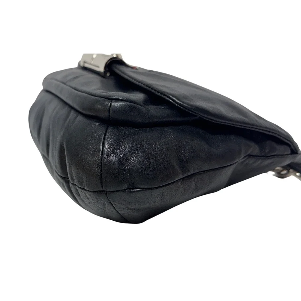Coach Black Leather Shoulder Bag Flap Turnlock Closure Silver‎ Hardware Hobo